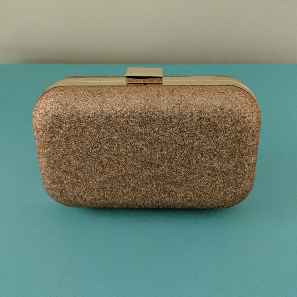 Gold Glitter Clutch Purse - Hard Case
